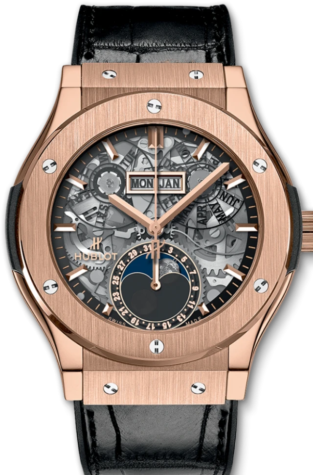 Купить копии элитных часов  Hublot Classic Aerofusion Moonphase King Gold 547.OX.0180.LR: в наличии!