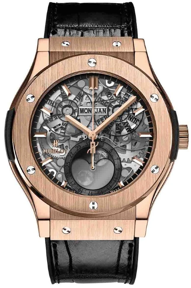 Купить копии элитных часов  Hublot Classic Fusion Aeromoon Moonphase King Gold 517.OX.0180.LR: в наличии!