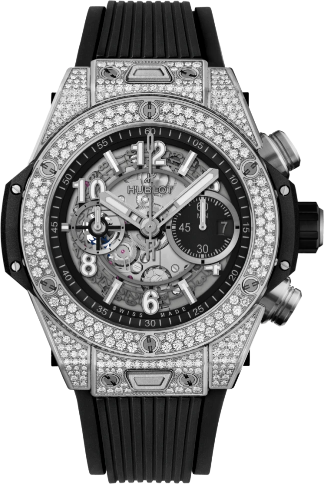 Купить копии элитных часов  Hublot Big Bang Unico Titanium Pave 421.NX.1170.RX.1704: в наличии!
