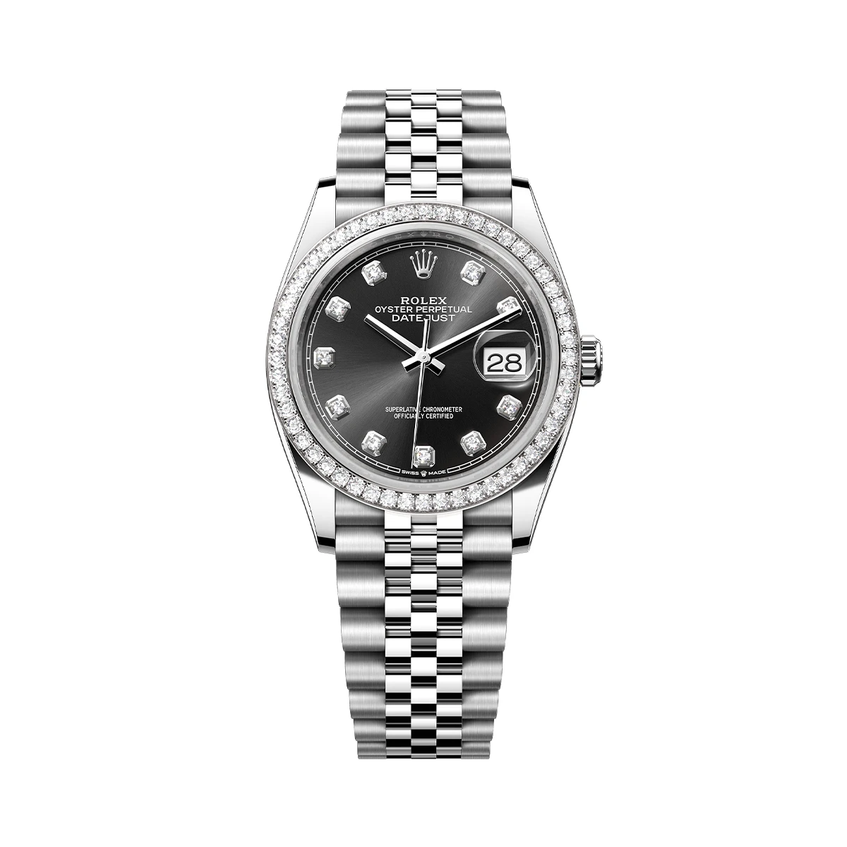 Купить копии элитных часов  Rolex OYSTER PERPETUAL DATEJUST 36 Diamonds Bezel Black Dial 126284RBR: в наличии!