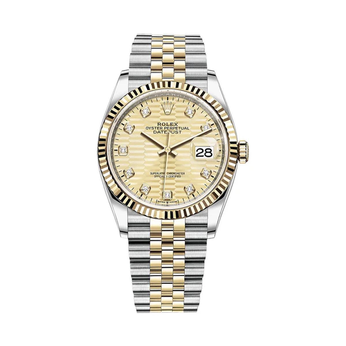 Купить копии элитных часов  Rolex Datejust 36mm Steel &amp; Yellow Gold Motif Dial Diamond Index 126233: в наличии!