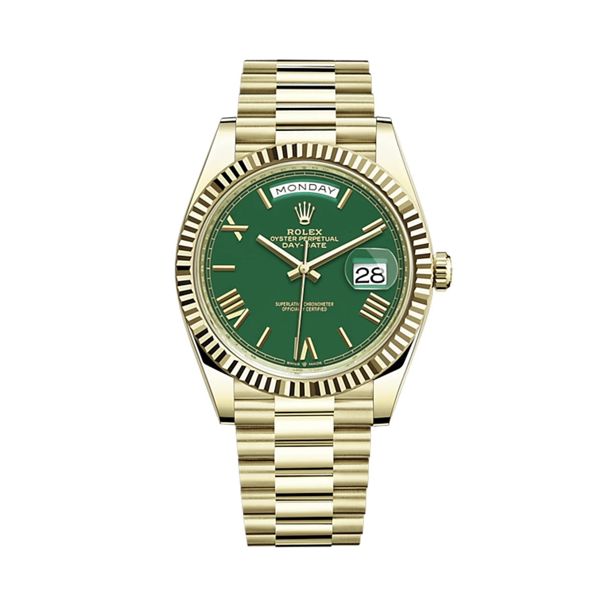 Купить копии элитных часов  Rolex Day Date 40mm Yellow Gold New Green Dial 228238: в наличии!