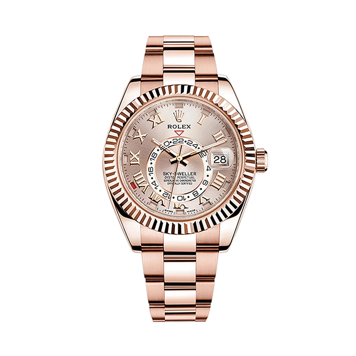 Купить копии элитных часов  Rolex Sky-Dweller Rose Gold Sundust Roman Dial 326935: в наличии!