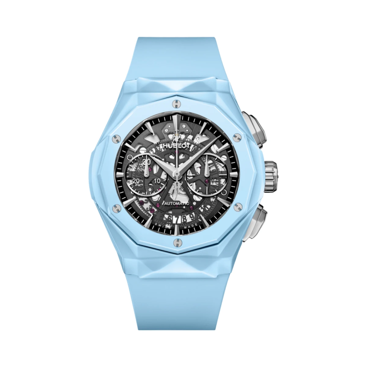 Купить копии элитных часов  Hublot Classic Fusion Aerofusion Chronograph Orlinski Sky Blue Ceramic 525.ES.0170.RX.ORL22: в наличии!