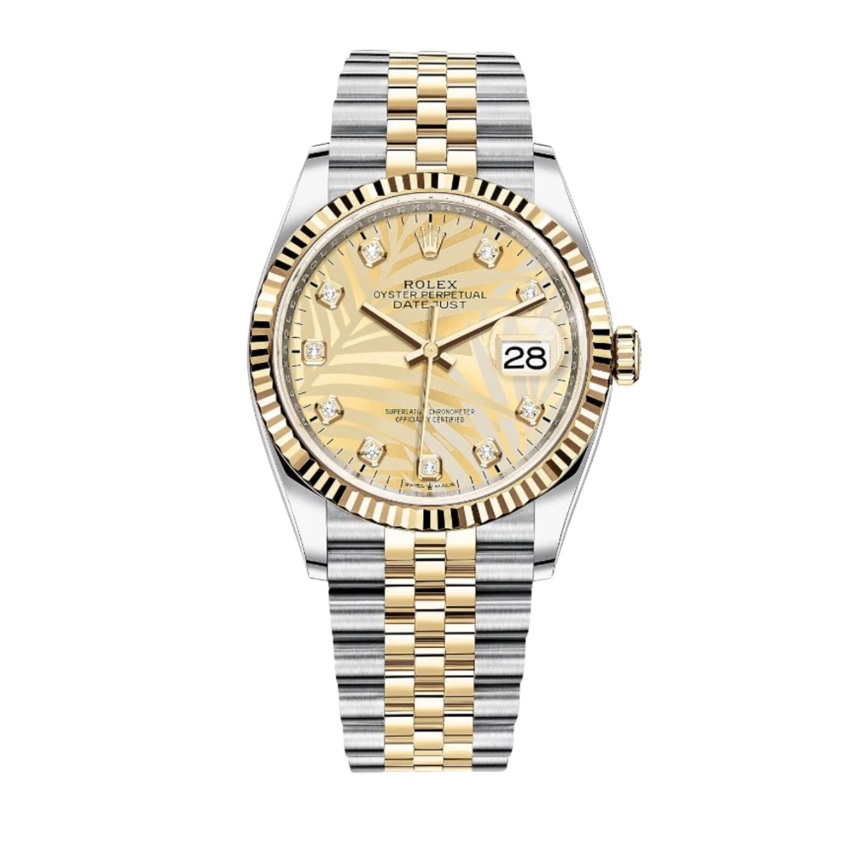 Купить копии элитных часов  Rolex Datejust 36mm Steel &amp; Yellow Gold Palm Motif 126233: в наличии!