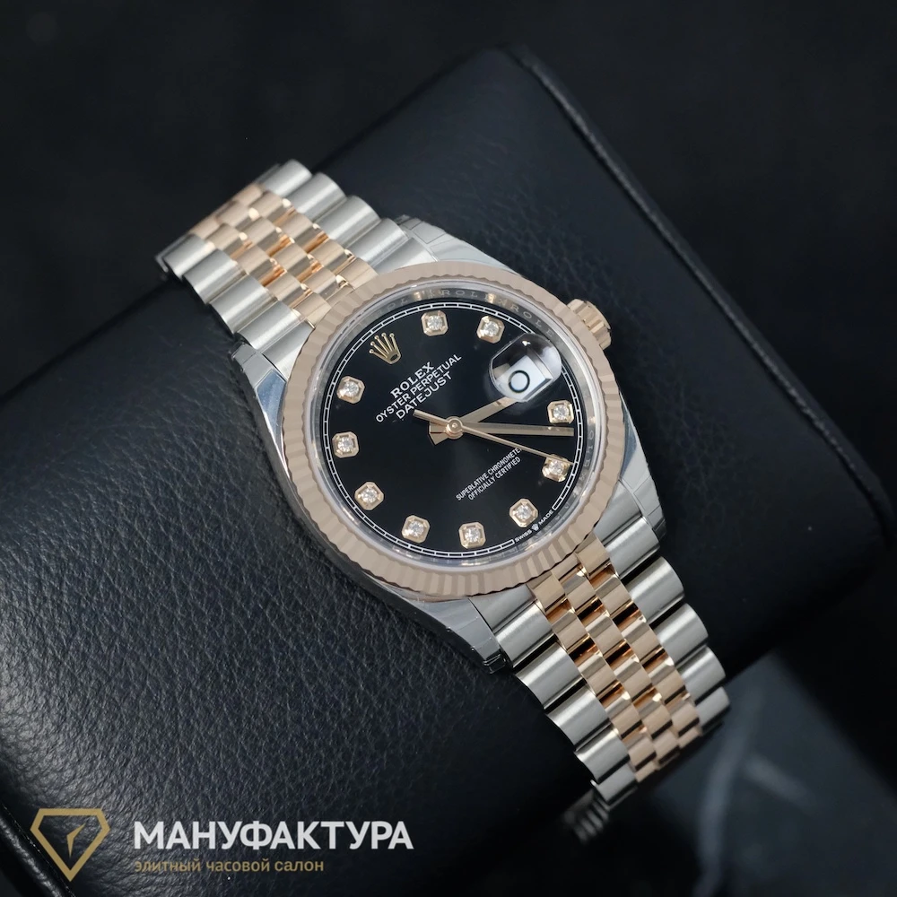 Купить копии элитных часов  Rolex Datejust 36mm Steel and Everose Gold Black Motif Dial Diamonds 126231: в наличии!