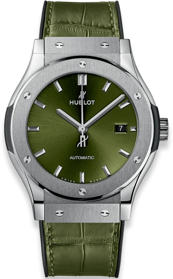 Купить копии элитных часов  Hublot Classic Fusion Green Titanium 42 mm 542.NX.8970.LR: в наличии!