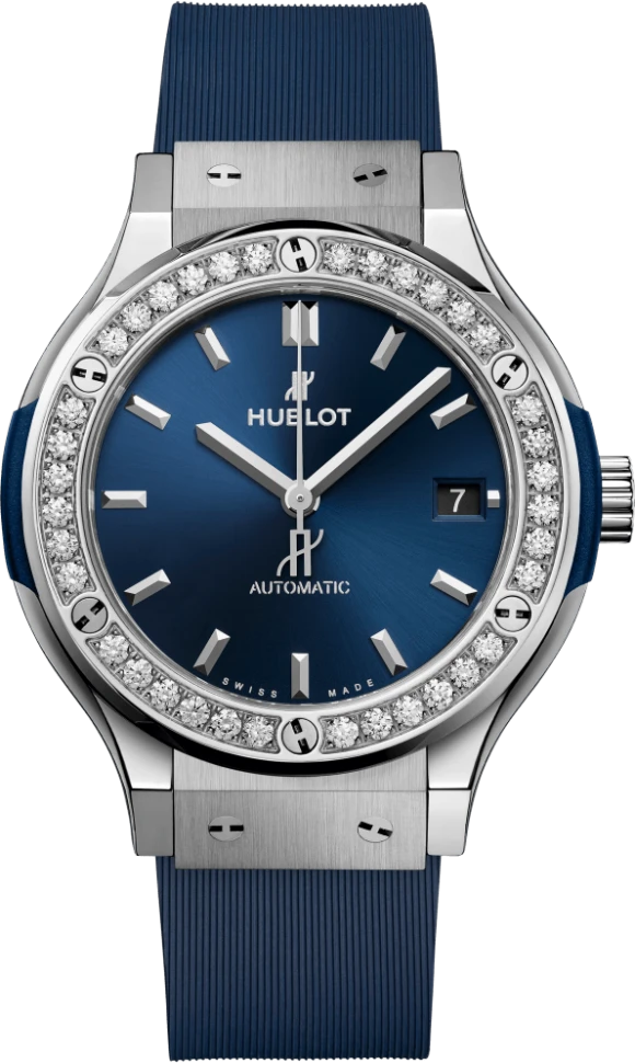Купить копии элитных часов  Hublot Classic Fusion Titanium Blue Diamonds 565.NX.7170.RX.1204: в наличии!