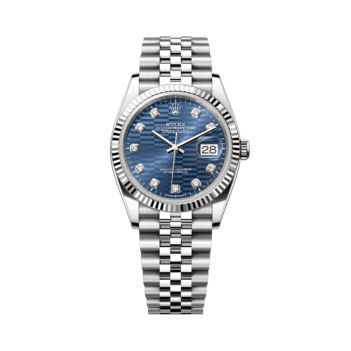 Купить копии элитных часов  Rolex Datejust 36mm Steel &amp; White Gold Blue Fluted Motif Dial Diamonds 126234: в наличии!