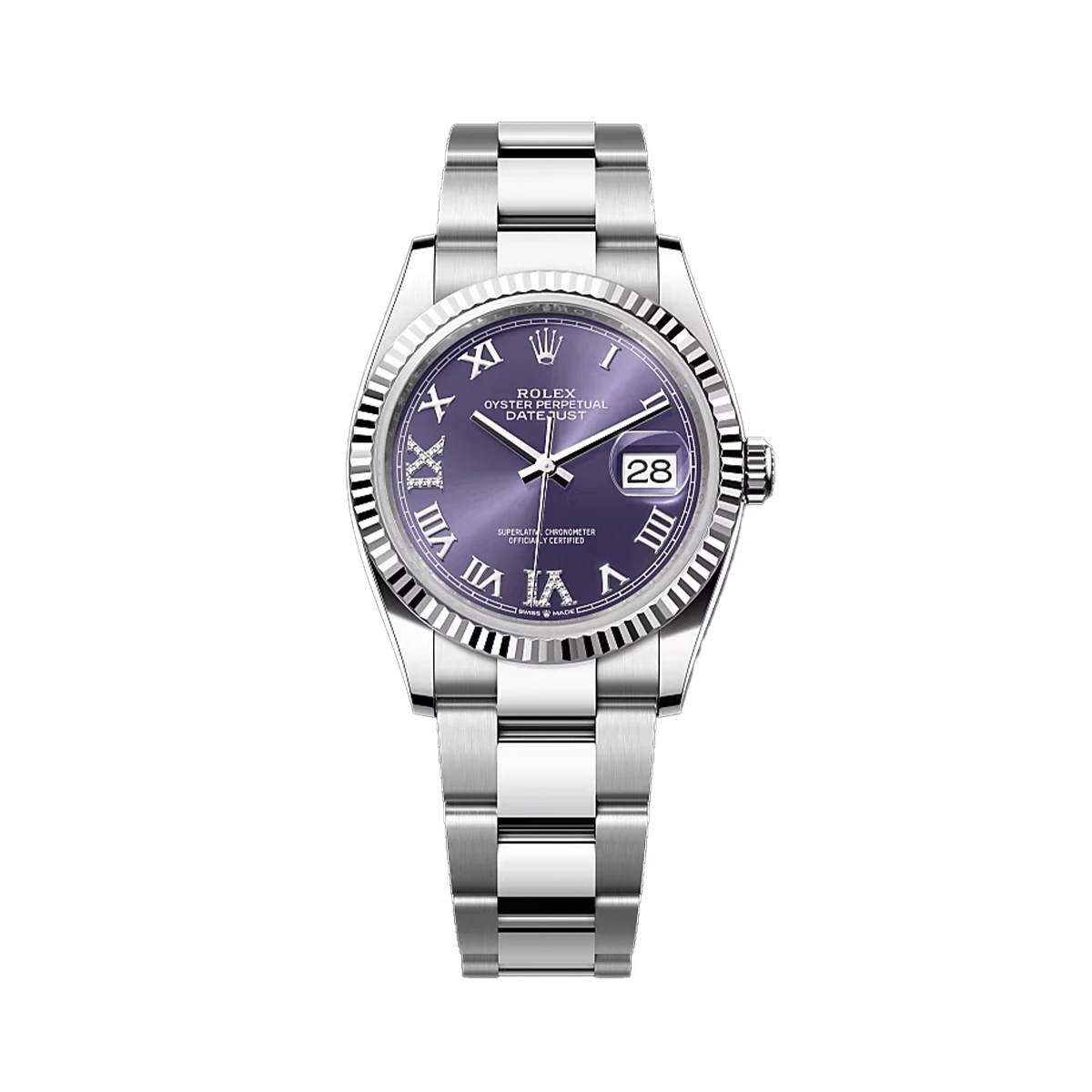 Купить копии элитных часов  Rolex Datejust 36mm Steel &amp; White Gold Purple Dial Oyster 126234: в наличии!