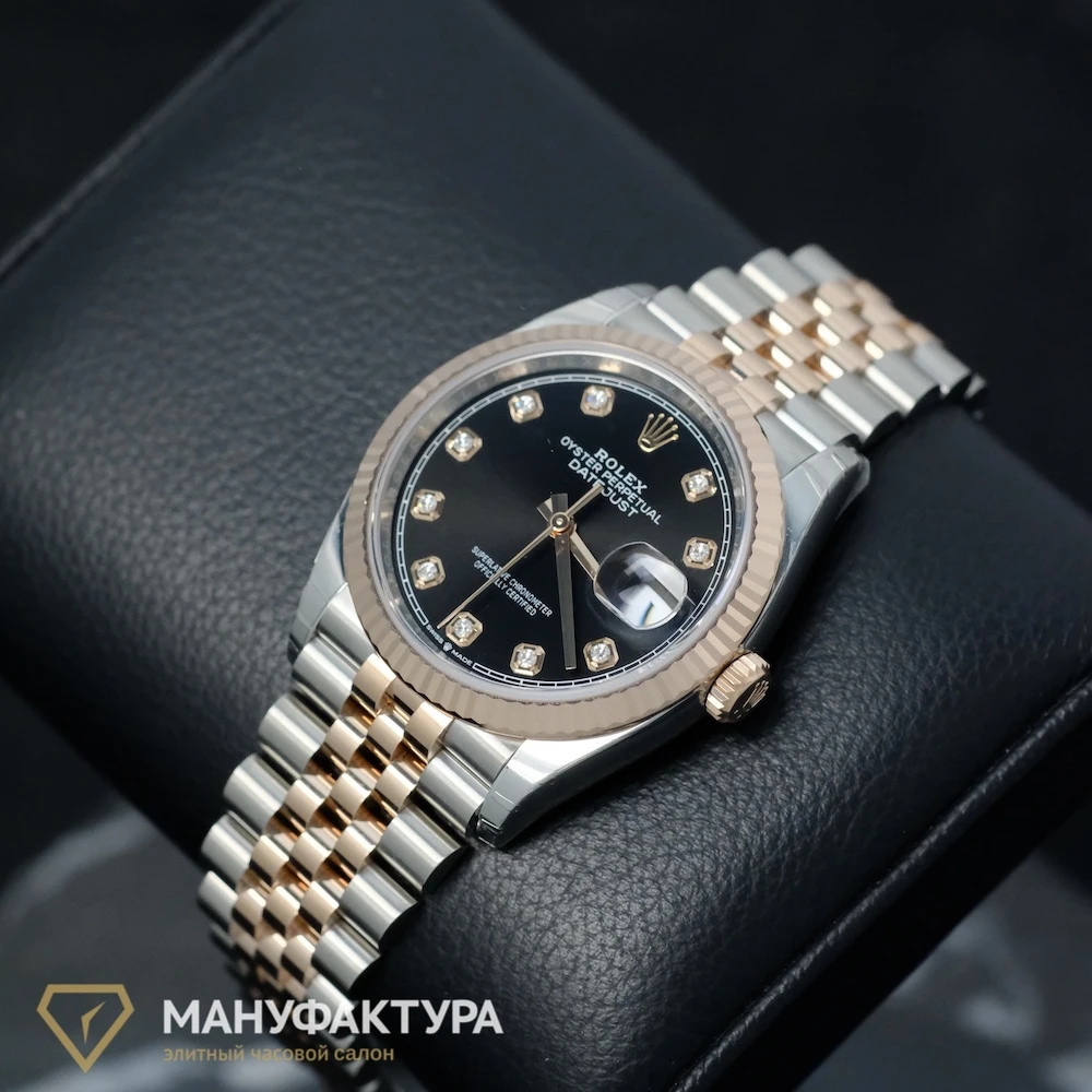 Купить копии элитных часов  Rolex Datejust 36mm Steel and Everose Gold Black Motif Dial Diamonds 126231: в наличии!