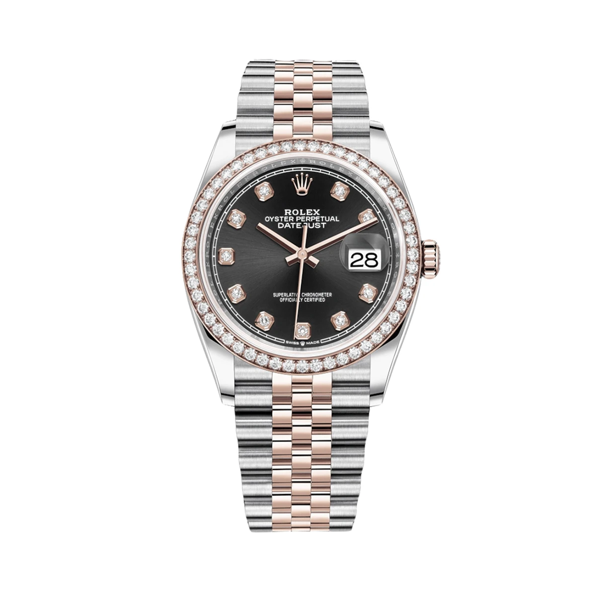 Купить копии элитных часов  Rolex - Oyster Perpetual Datejust 36 mm Everose Rolesor Diamonds 126281RBR: в наличии!