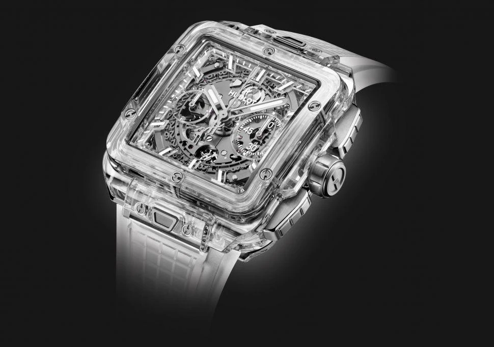 Купить копии элитных часов  Hublot Shaped Square Bang Unico Sapphire 821.JX.0120.RT: в наличии!