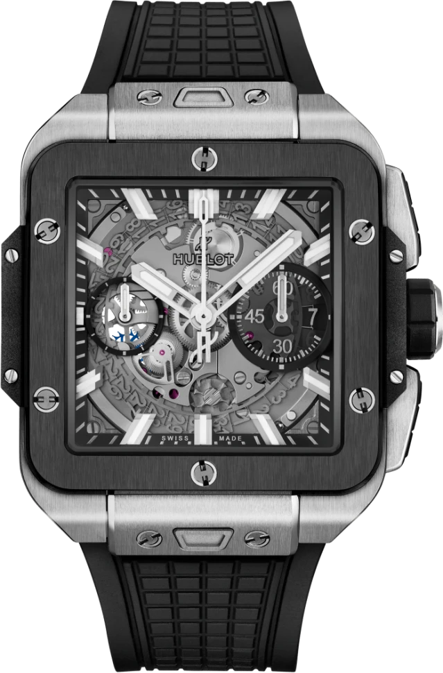Купить копии элитных часов  Hublot Square Bang Unico Titanium Ceramic 821.NM.0170.RX: в наличии!