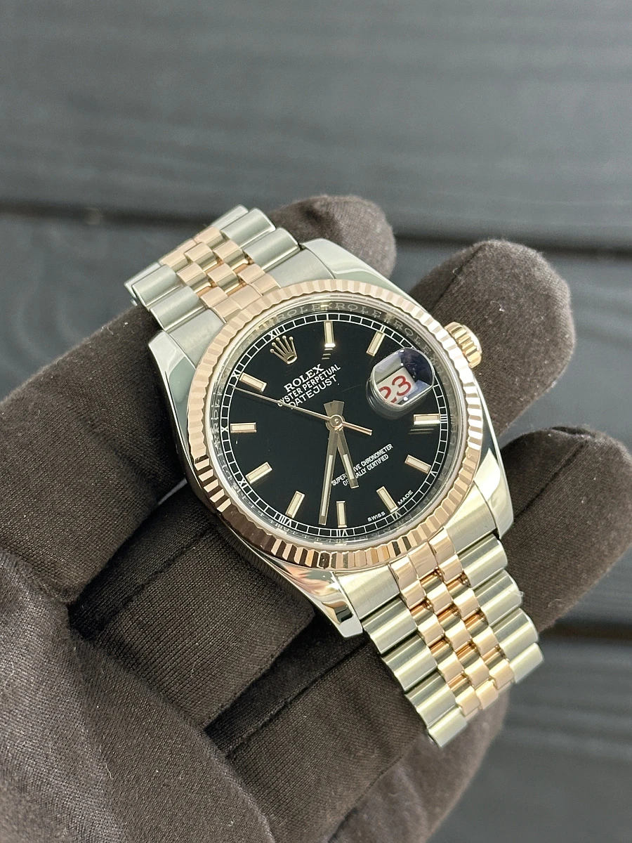 Купить копии элитных часов  Rolex Datejust 36mm Steel &amp; Rose Gold Black Dial 116231: в наличии!