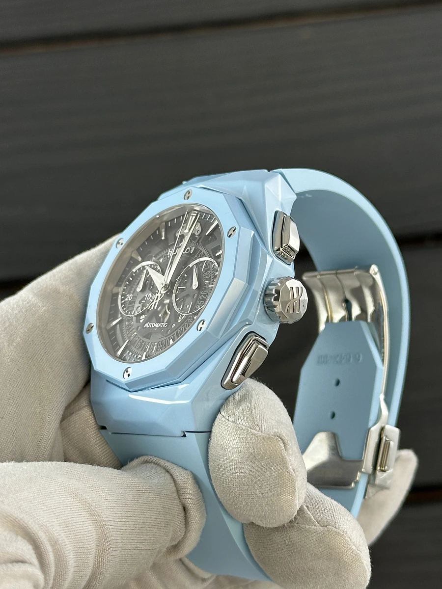 Купить копии элитных часов  Hublot Classic Fusion Aerofusion Chronograph Orlinski Sky Blue Ceramic 525.ES.0170.RX.ORL22: в наличии!