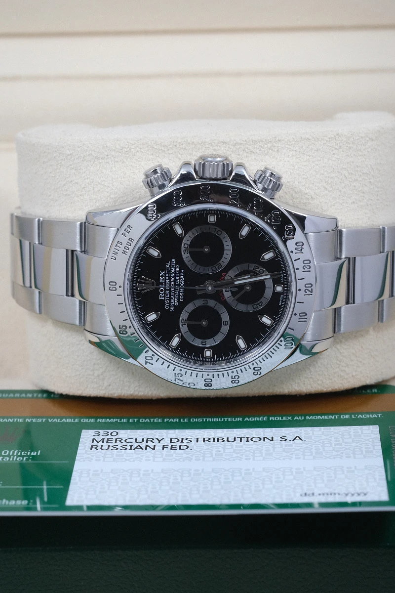 Купить копии элитных часов  Rolex Cosmograph Daytona Steel Black Dial 116520: в наличии!