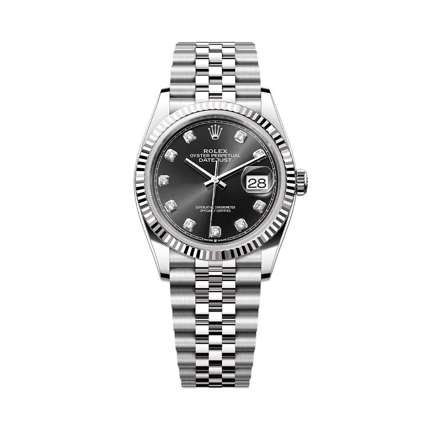 Datejust 36mm Steel & White Gold Black Dial Diamonds
