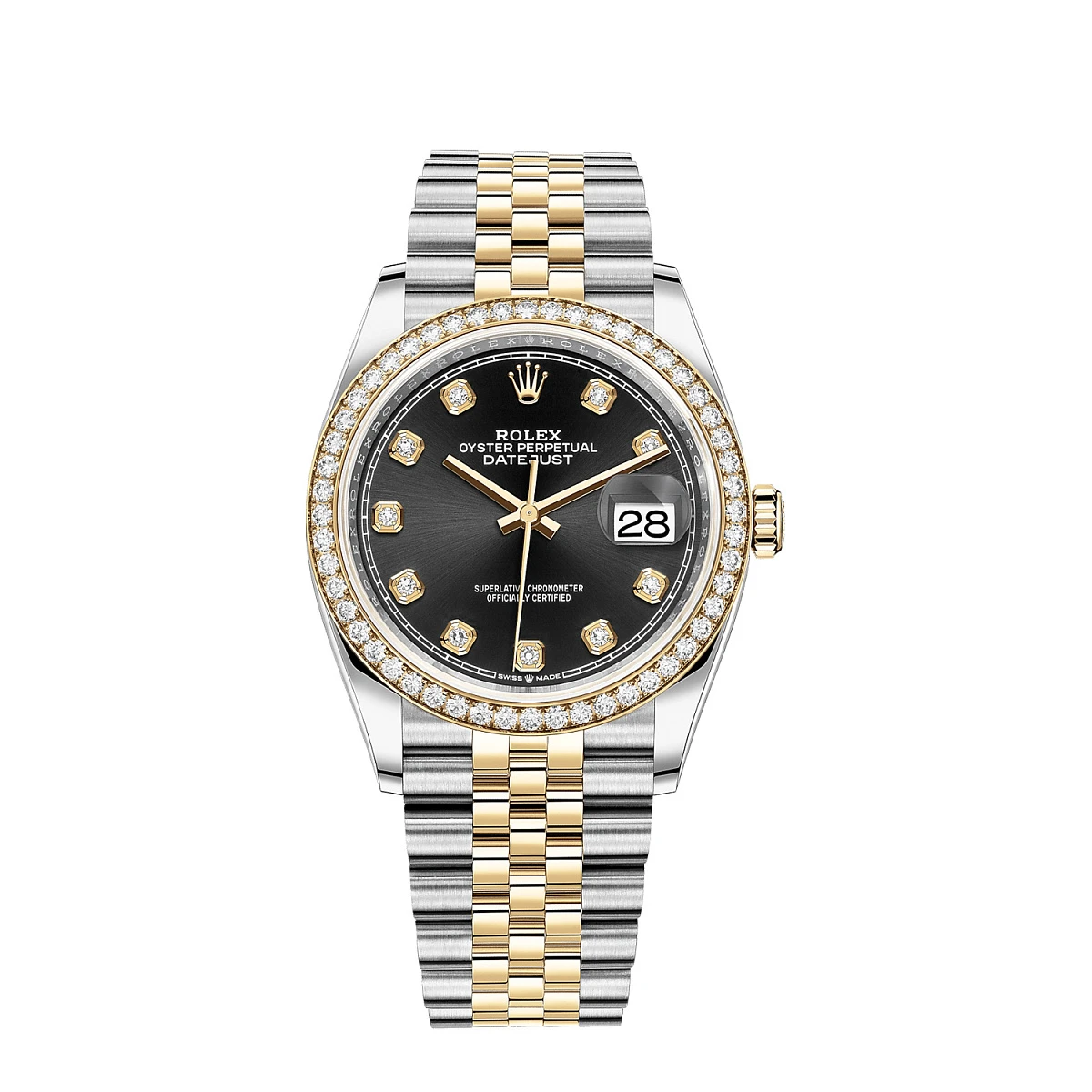 Купить копии элитных часов  Rolex Datejust 36mm Oystersteel Yellow Gold and Diamonds Black Dial 126283RBR: в наличии!