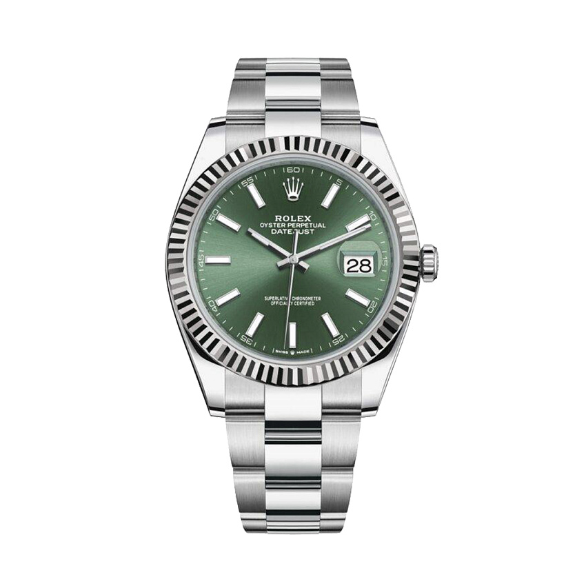 Datejust 41mm Steel & White Gold Mint Green Dial
