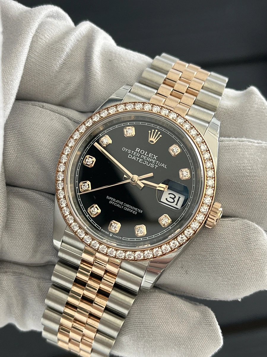Купить копии элитных часов  Rolex - Oyster Perpetual Datejust 36 mm Everose Rolesor Diamonds 126281RBR: в наличии!