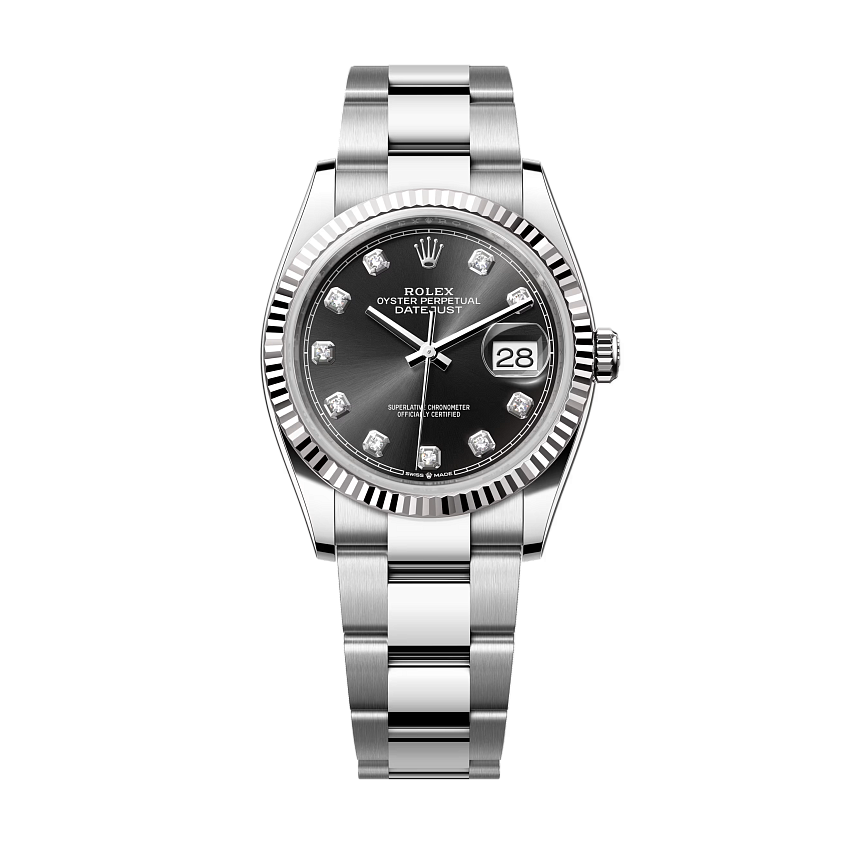 Datejust 36mm Steel & White Gold black Dial Diamonds