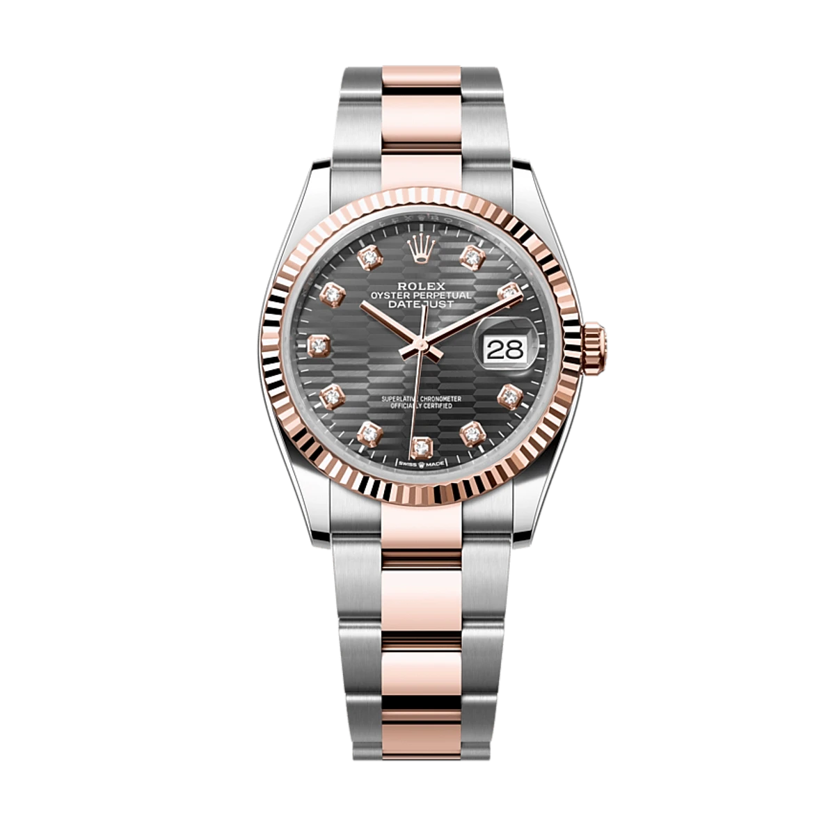 Купить копии элитных часов  Rolex Datejust 36mm Steel and Everose Gold Black Motif Dial Diamonds 126231: в наличии!