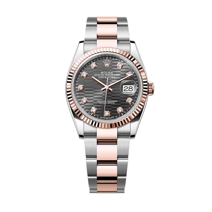 Datejust 36mm Steel and Everose Gold Black Motif Dial Diamonds