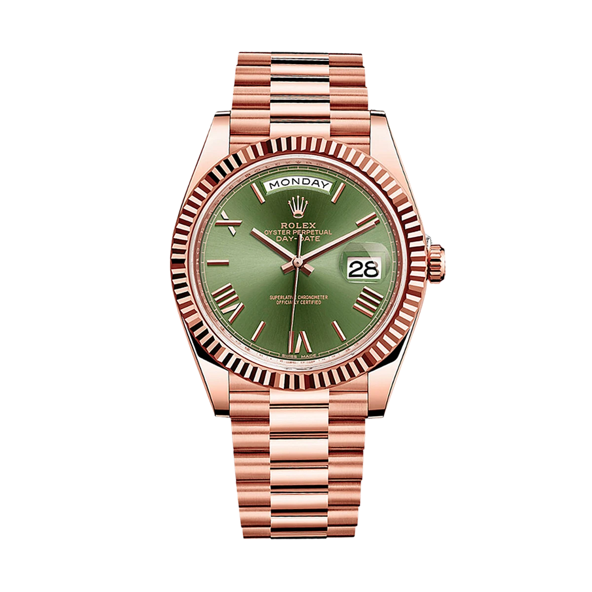 Купить копии элитных часов  Rolex Day-Date 40 mm Rose Gold Olive Dial 228235: в наличии!
