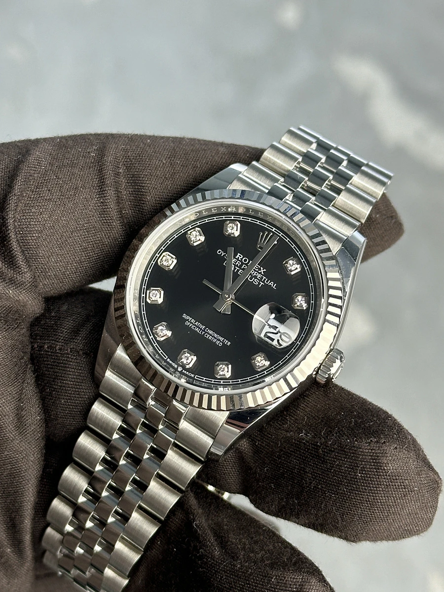 Купить копии элитных часов  Rolex Datejust 36mm Steel &amp; White Gold Black Dial Diamonds 126234: в наличии!